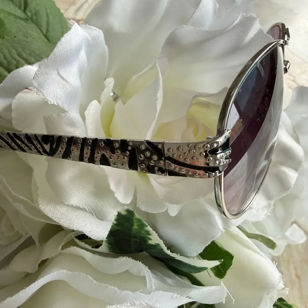 Piranha Silver‎ Zebra Print Rhinestone Aviator Sunglasses Purple 83474 PC 105